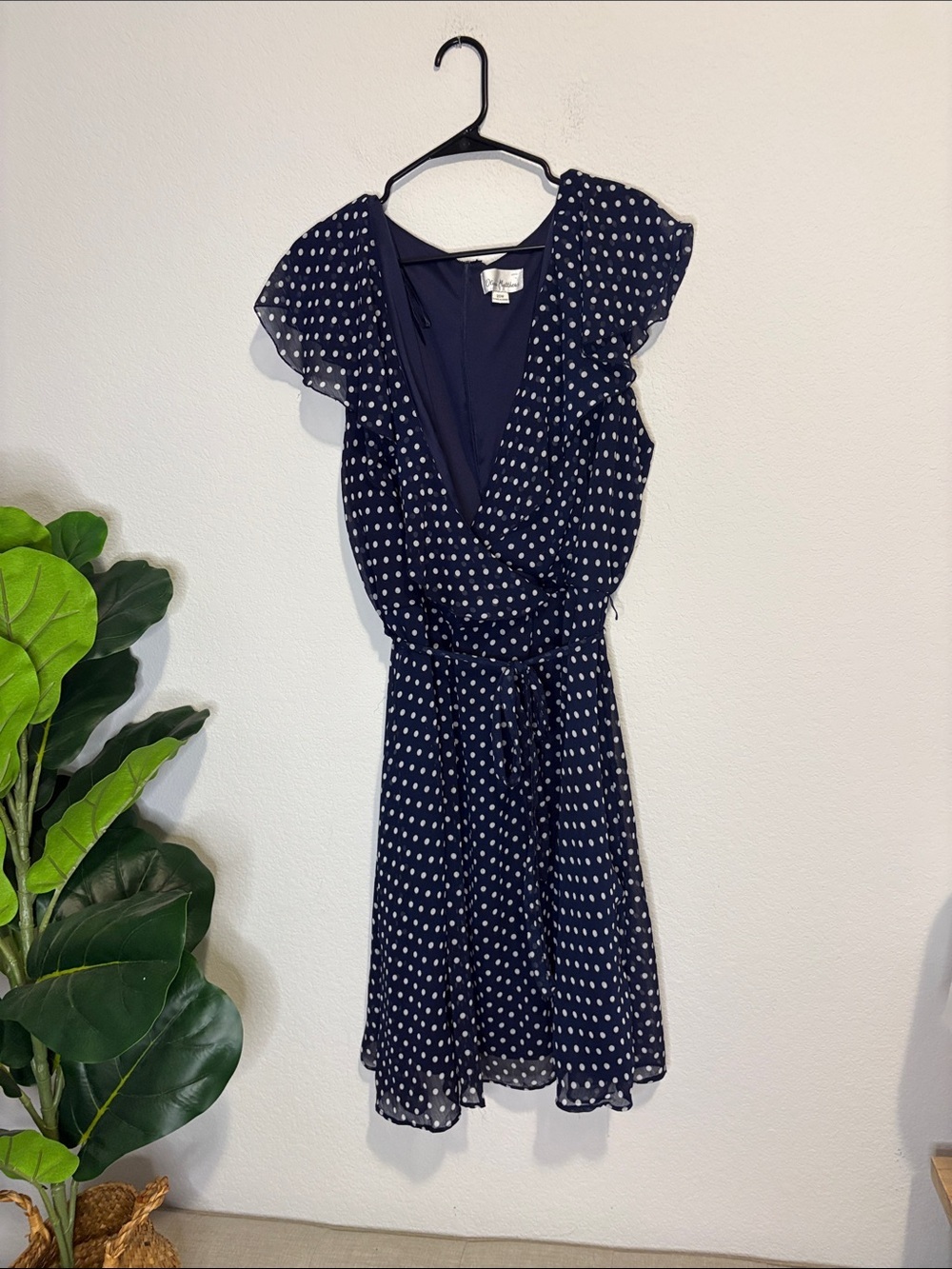 Olivia Matthews Navy Dress with White Polka Dots and ruffles